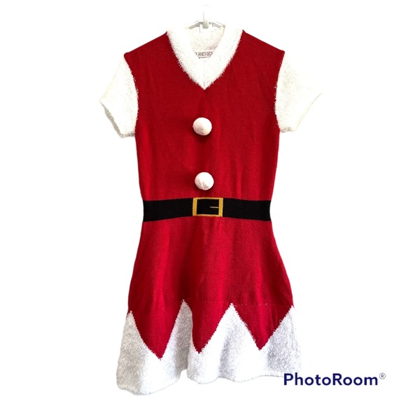 Planet Gold Red/White Acrylic Santa Mrs. Claus Short Casual Sweater Dress Med - Picture 1 of 7